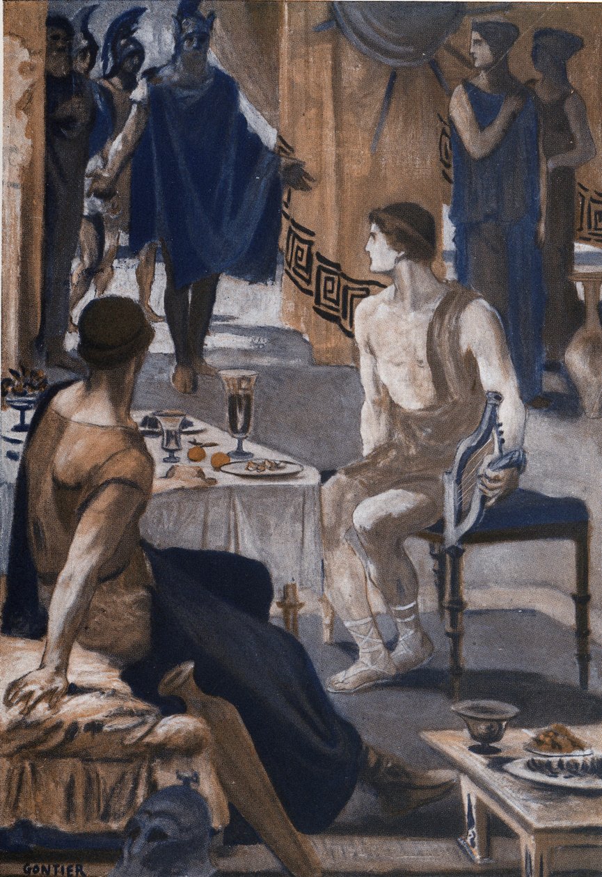 Achilles ontvangt de gezanten van Agamemnon. Illustratie door Clement Gontier (1876-1918) voor Homere