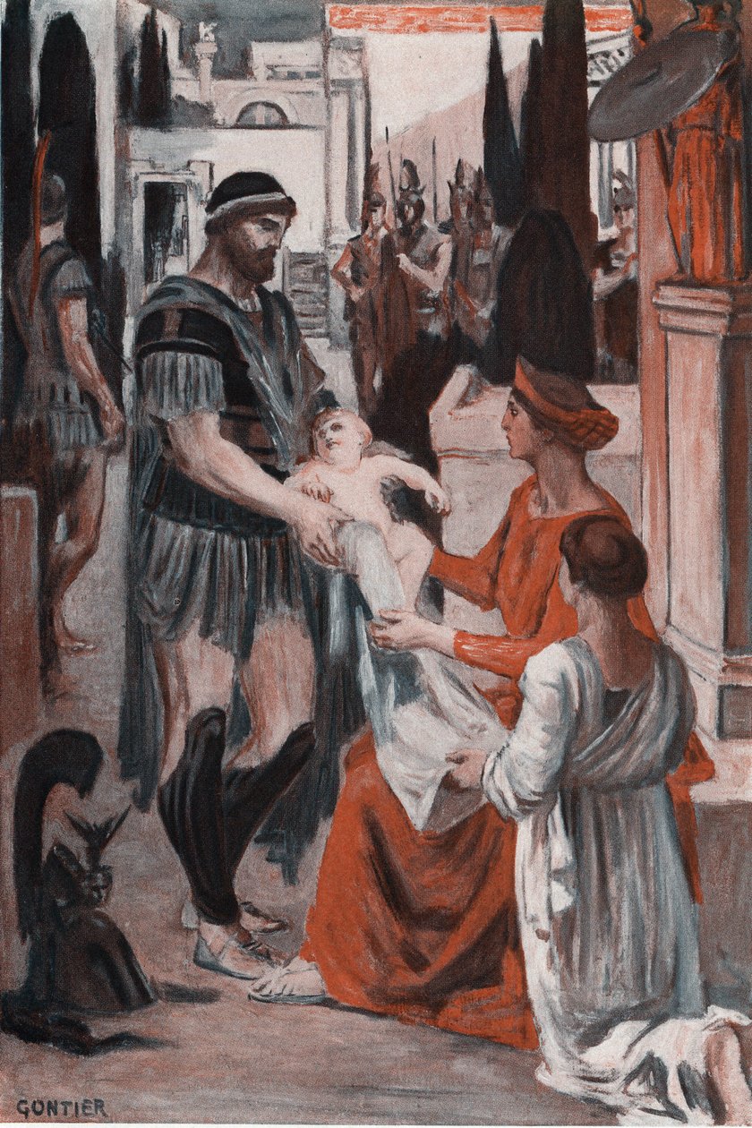Hector en Andromaque afscheid. Illustratie door Clement Gontier (1876-1918) voor Homere