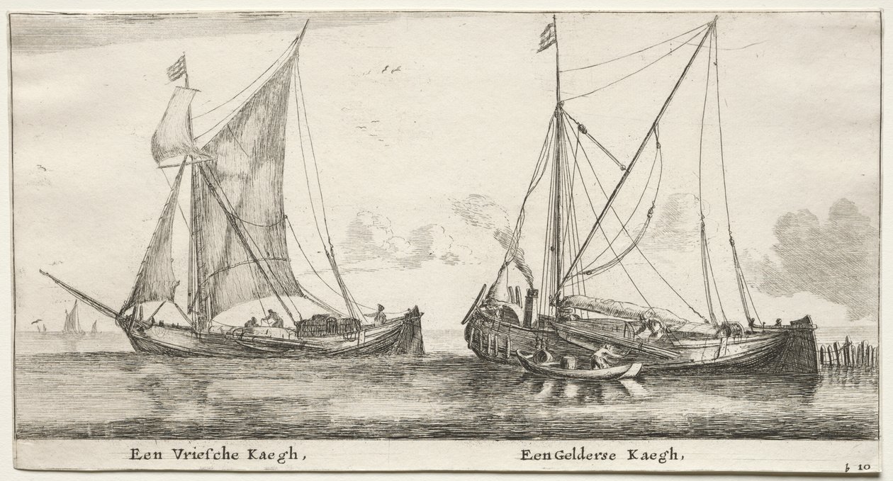 Verschillende Schepen en Zichten van Amsterdam, Deel II: Een Friese Bilander. Een Geldersche Bilander door Clement de Jonghe