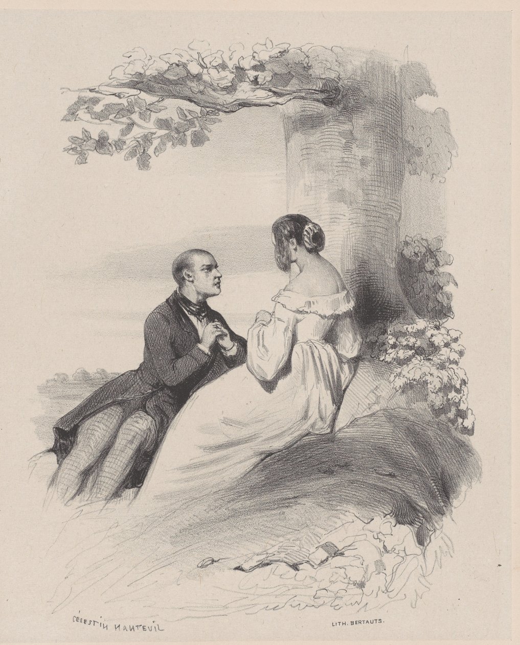Man die een Vrouw Voorstelt wiens Gezicht Verborgen is door Haar, ca. 1830-65 door Célestin Nanteuil