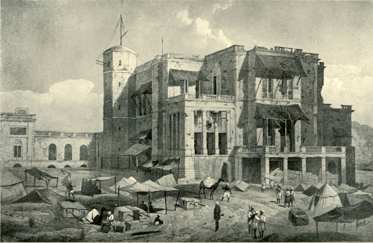 Vooraanzicht van de Residentie, Lucknow, Na de Bevrijding, c1858, 1901 door Clifford Henry Mecham