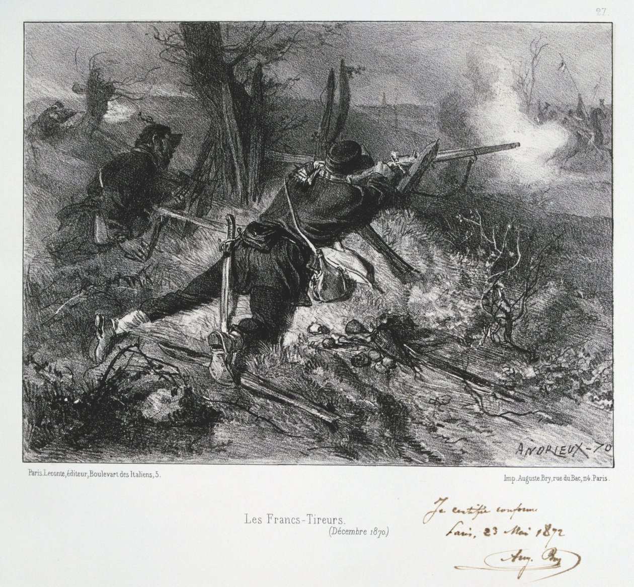 Frans-Duitse Oorlog 1870-1871: Franse schutters. Uit een serie lithografieën door Clement August Andrieux over de Gardes Nationales. door Clément Auguste Andrieux