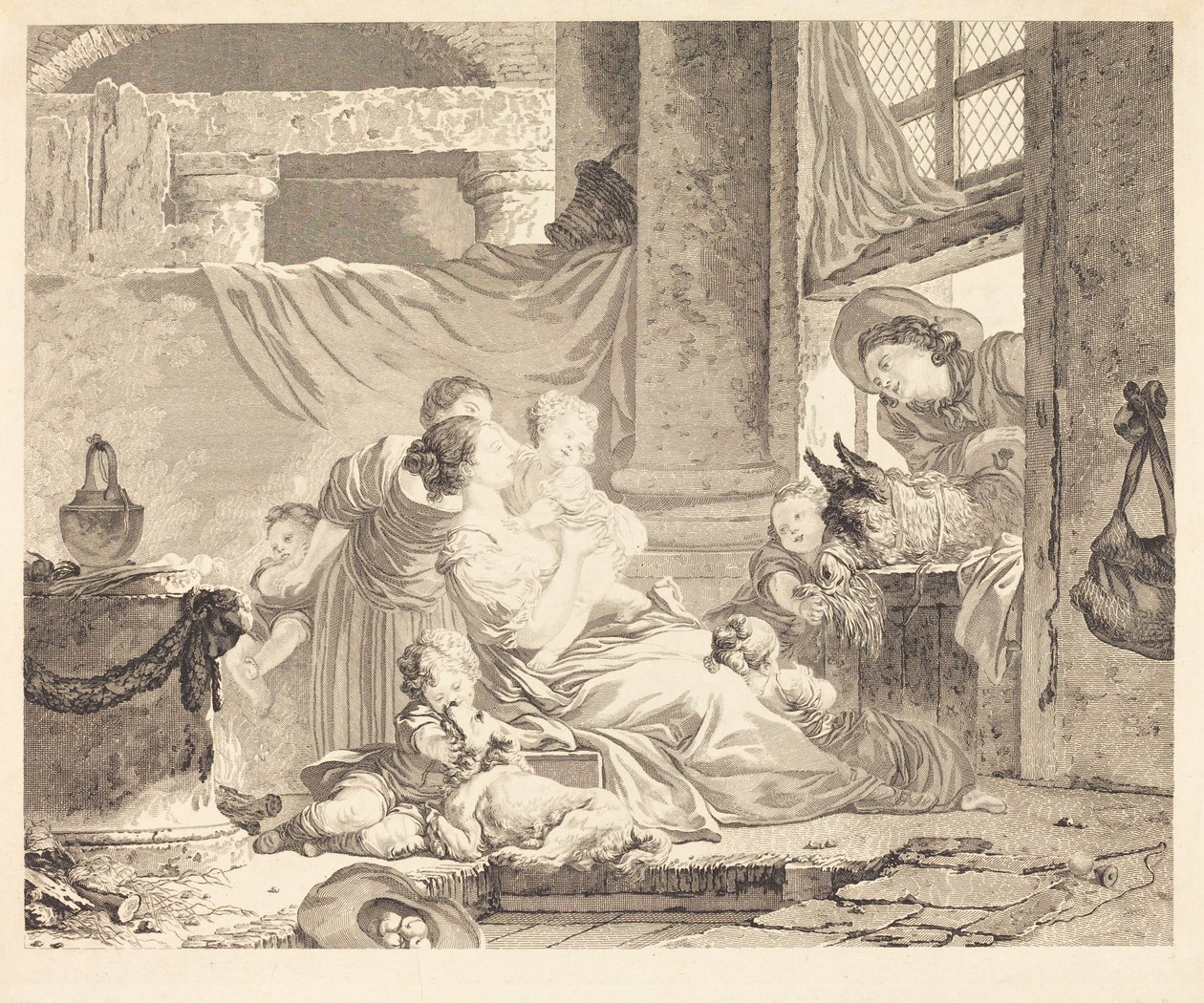 De familie van de boer door Clément Pierre Marillier after Jean Honoré Fragonard