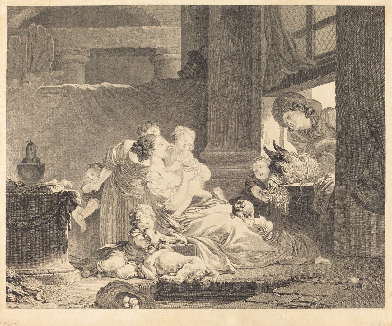 De familie van de boer door Clément Pierre Marillier and Antoine Louis Romanet after Jean Honoré Fragonard
