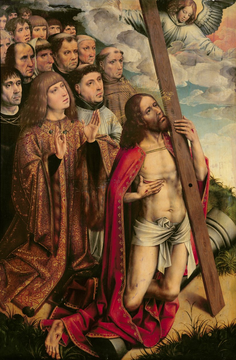 Christus de Middelaar met Filips de Schone (1478-1506) en zijn gevolg, linker paneel van een altaarstuk door Colijn de Coter