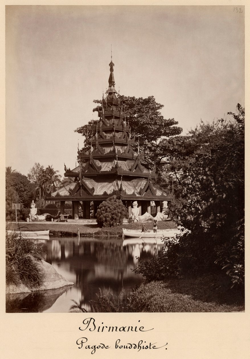 Boeddhistisch rusthuis, Moulmein, Birma, ca. 1875 (albumine print van een glasnegatief) door Colin Roderick Murray
