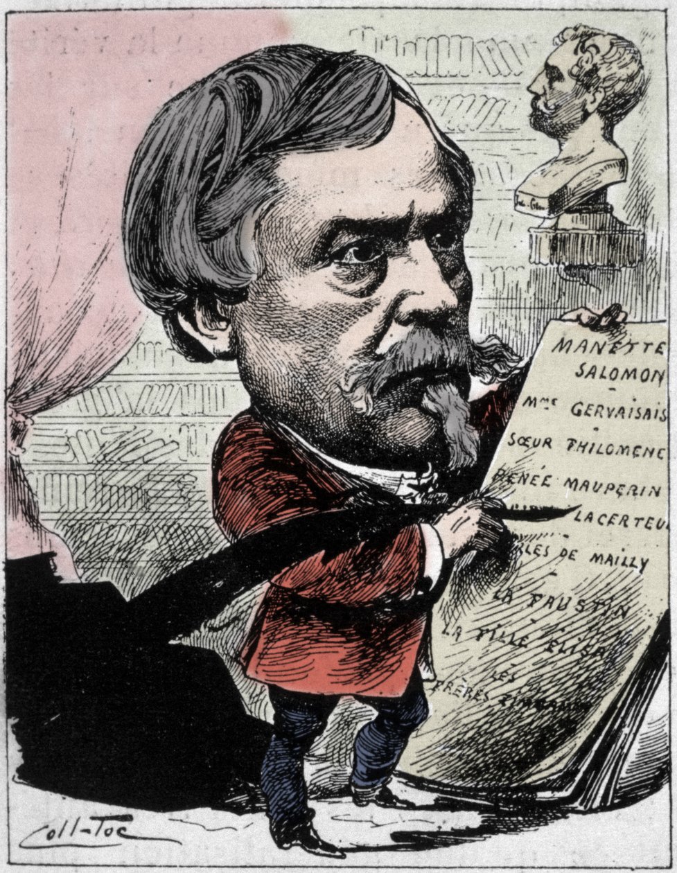 Cartoon van de schrijver Edmond de Goncourt (1822-1896) uit "De Mannen van Vandaag" Tekening door Coll-Toc (Collignon en Tocqueville). 1892 door Coll Toc
