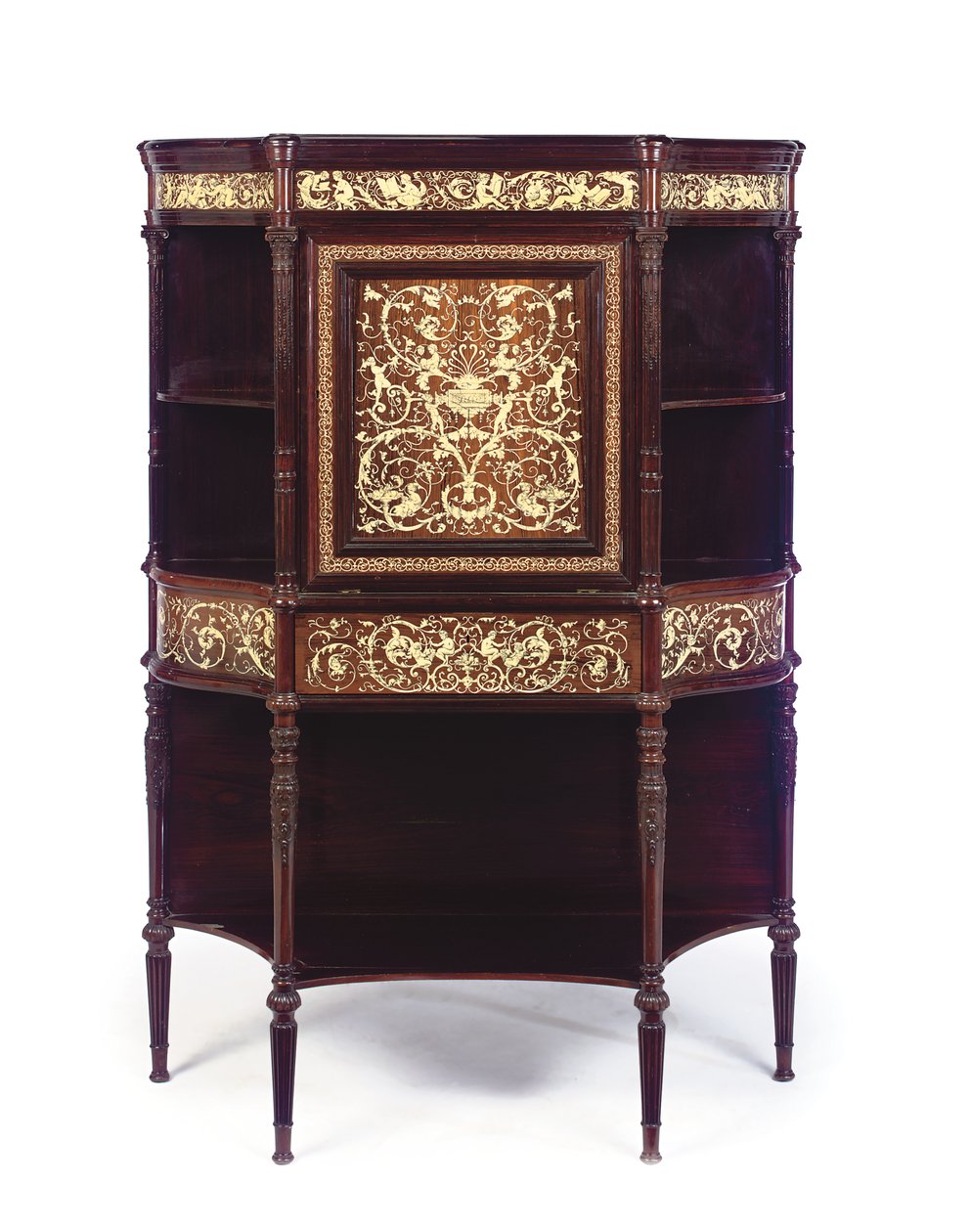 Een Engelse ivoor-inlegde rozenhouten en marqueterie secretaire, eind 19e eeuw door Collinson and Lock