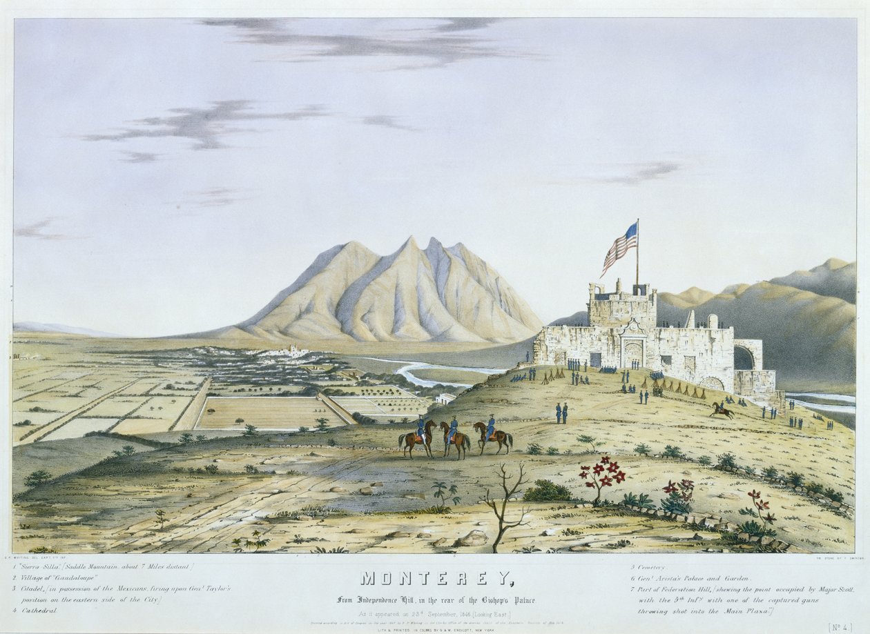 Monterey, vanaf Independence Hill, achter het paleis van de bisschop. Zoals het verscheen op 23 september door Colonel Daniel (after) Whiting Powers