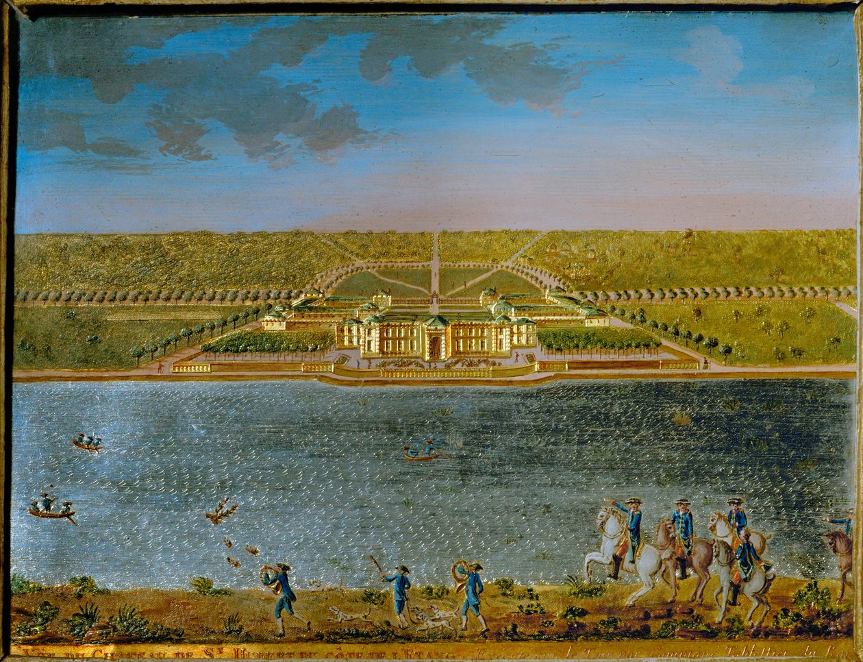 St. Hubert, een jachtslot bij Parijs, gebouwd door Lodewijk XV ... (rechthoekige tinnen plaquette, verguld en gegoupeerd) door Compigne Compigne