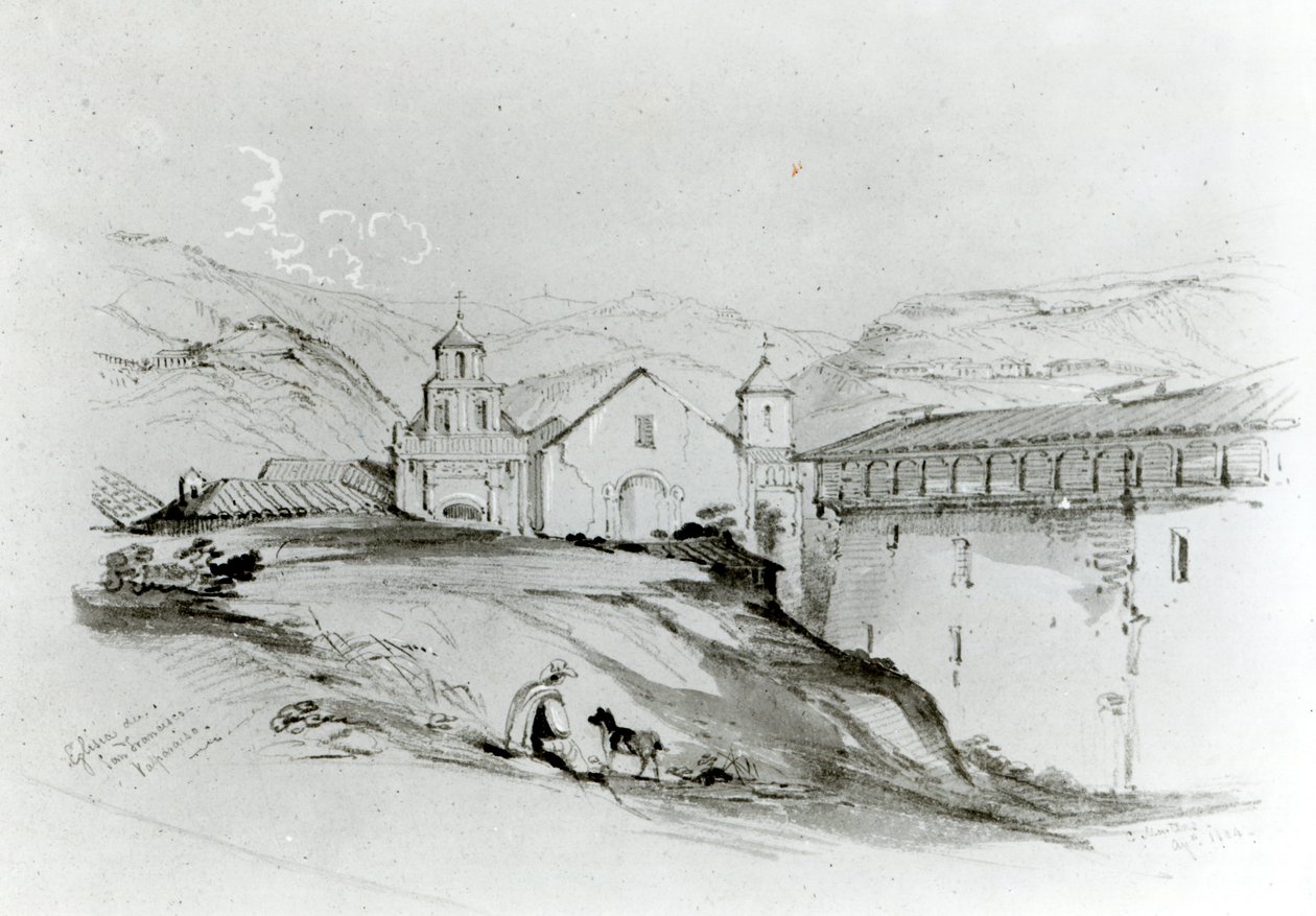 De kerk van San Francisco, Valparaiso door Conrad Martens