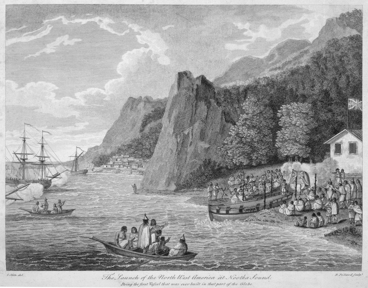 De tewaterlating van de North West America in Nootka Sound, uit 