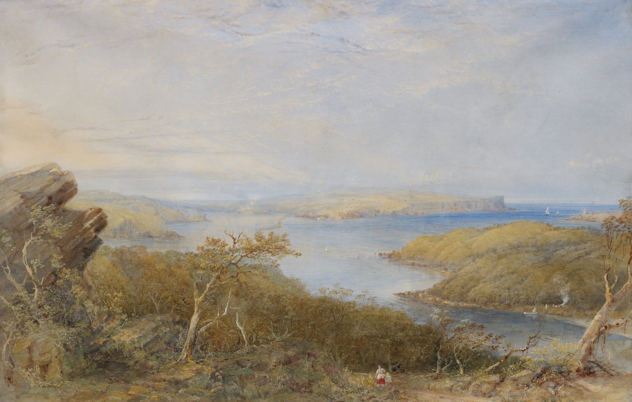 North Head van boven Balmoral, haven van Sydney door Conrad Martens