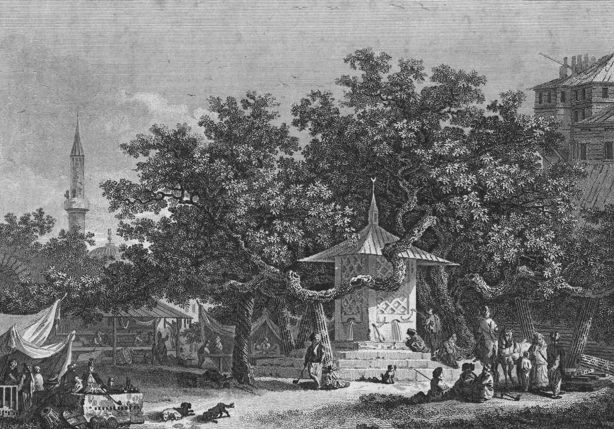 Een uitzicht nabij de stad Damascus, gegraveerd door Heath door Conrad Martin Metz