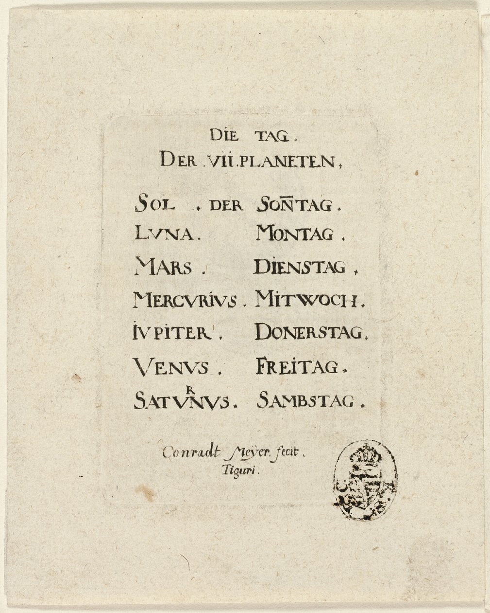 Titelpagina, uit Der VII Planeten door Conrad Meyer