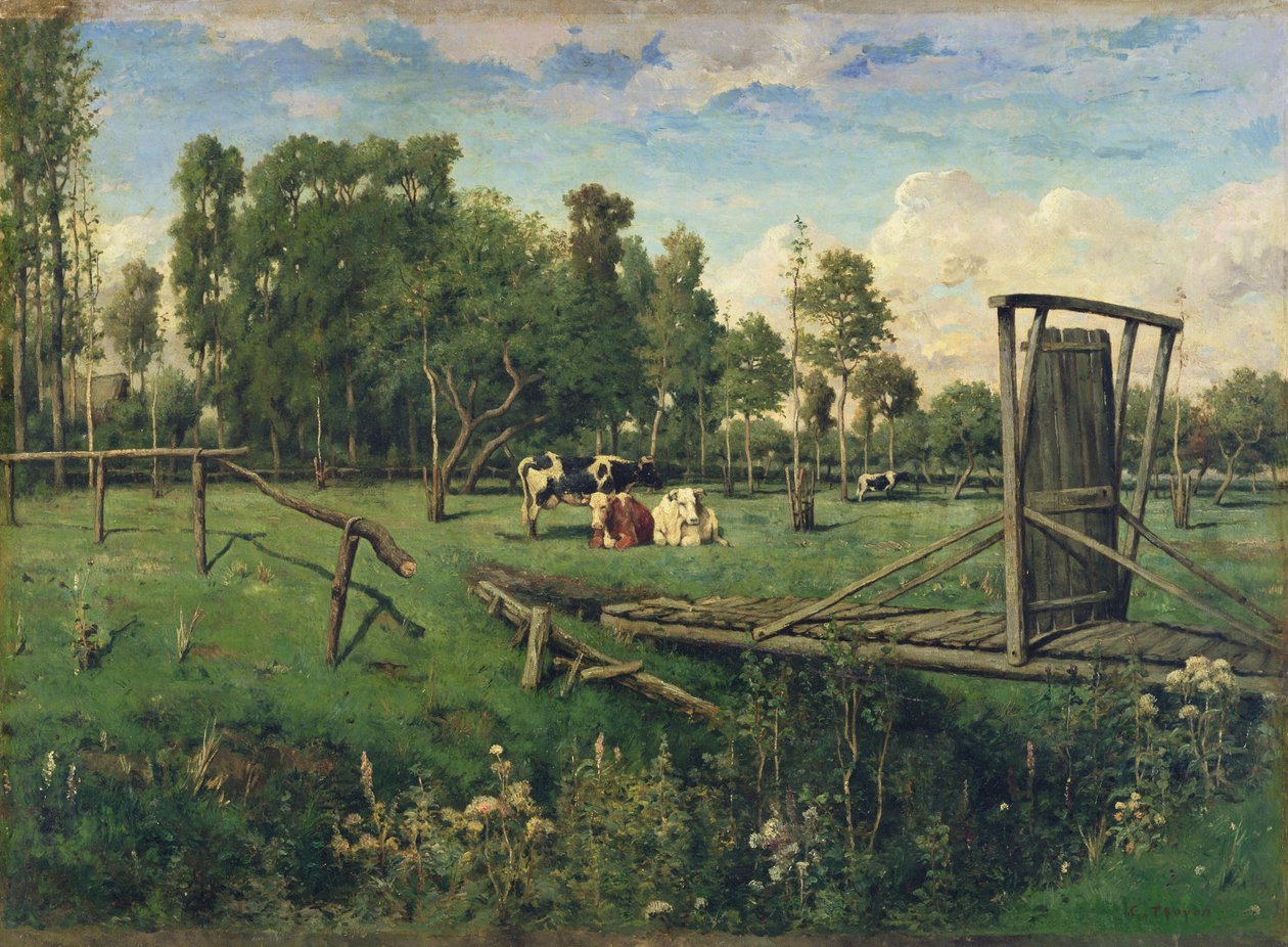 Een Weide in Normandië door Constant Emile Troyon