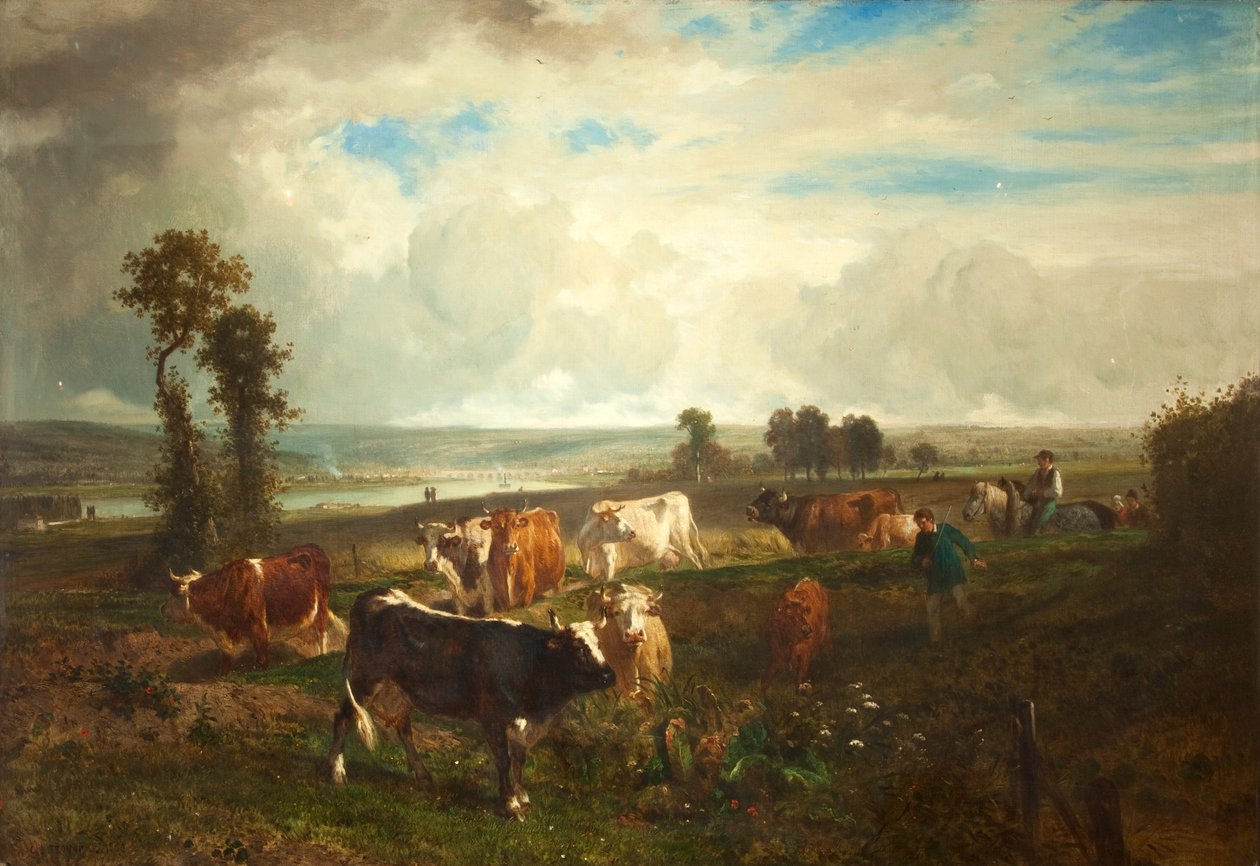 Landschap, Les Hauteurs de Suresnes, 1856 door Constant Emile Troyon