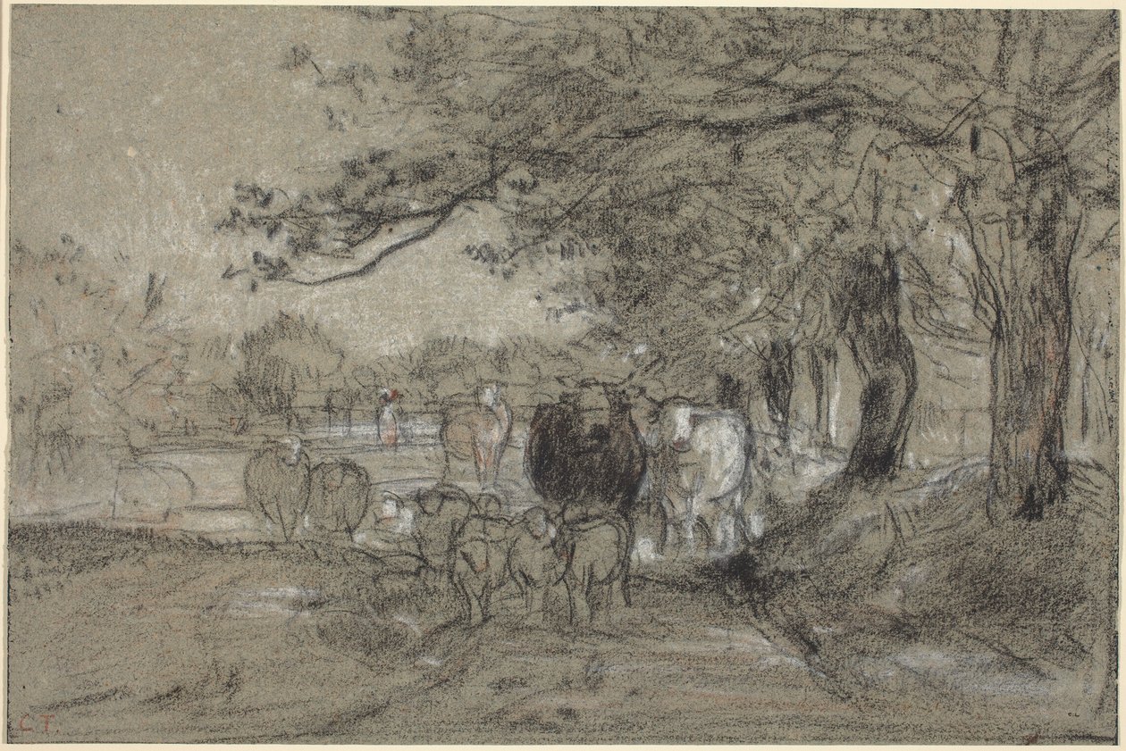 Koeien en Schapen onder Bomen door Constant Troyon