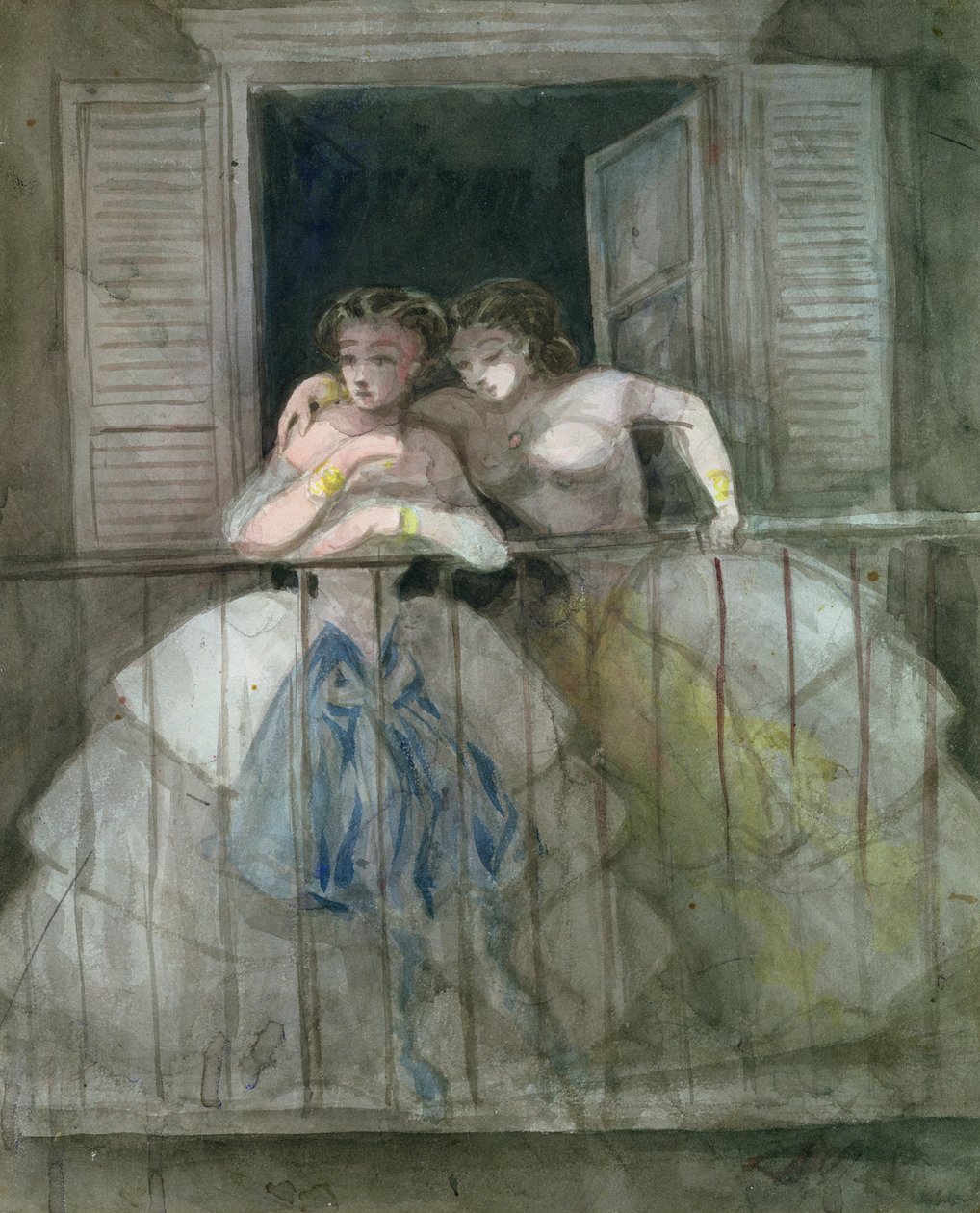 Meisjes op het balkon, 1855-60 door Constantin Guys