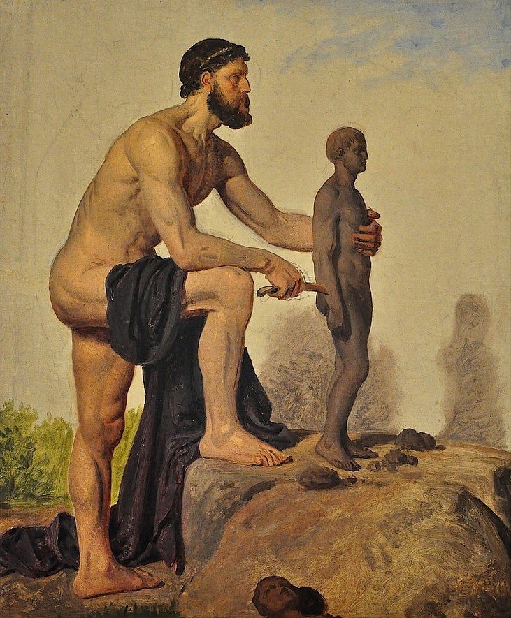 Prometheus die de mens in klei creëert door Constantin Hansen