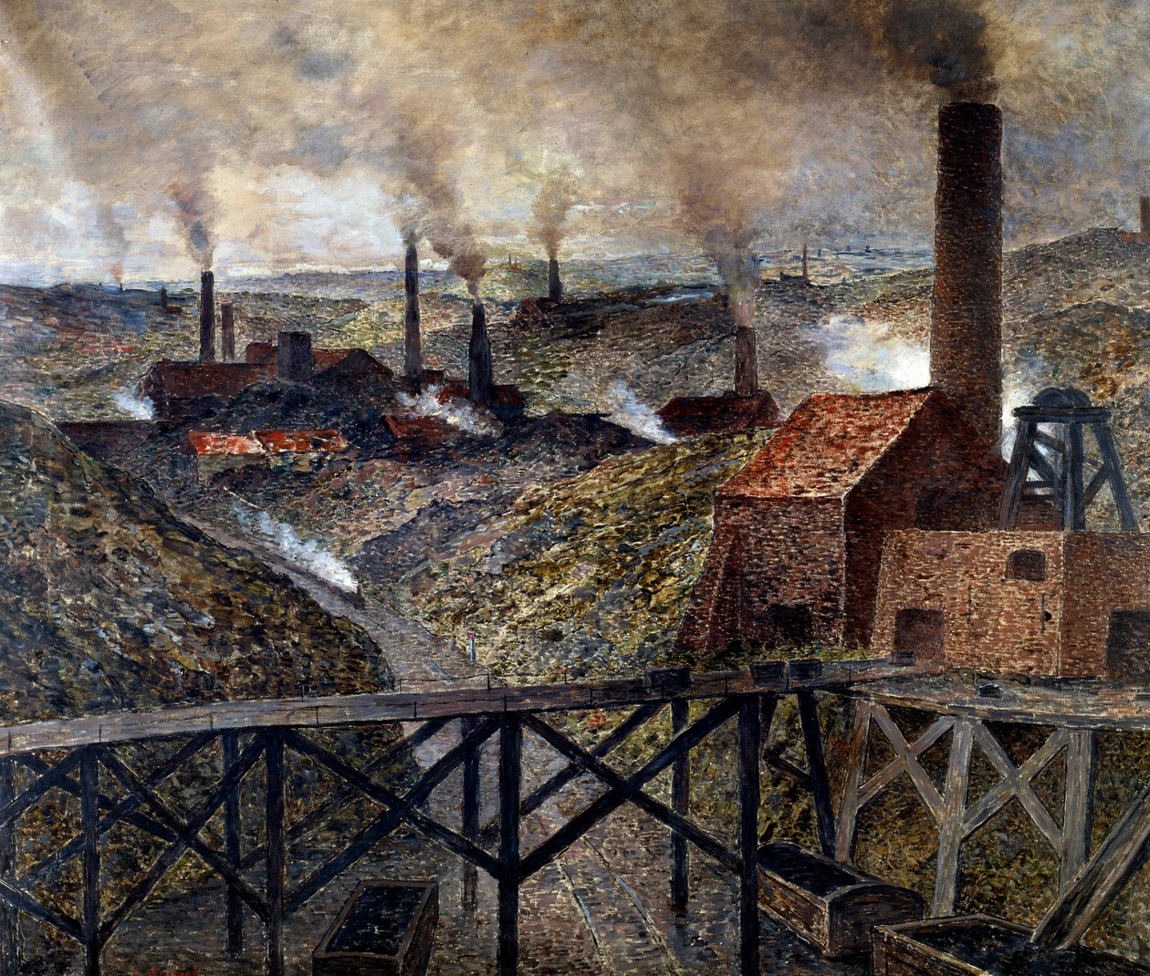 In het Zwarte Land: industrieel landschap van fabrieken en schoorstenen door Constantin Emile Meunier