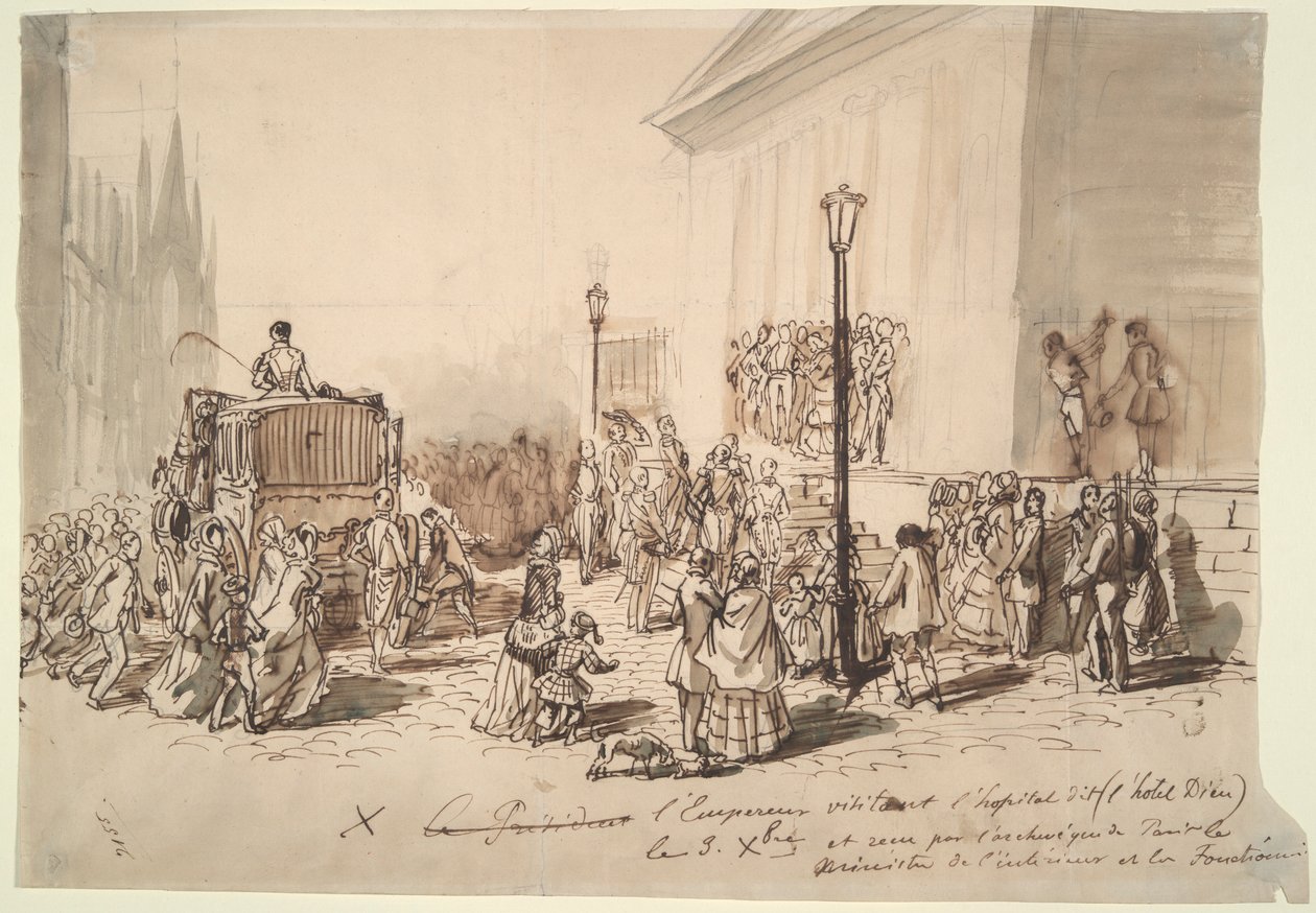 Ontvangst van keizer Napoleon III in het ziekenhuis door Constantin Guys