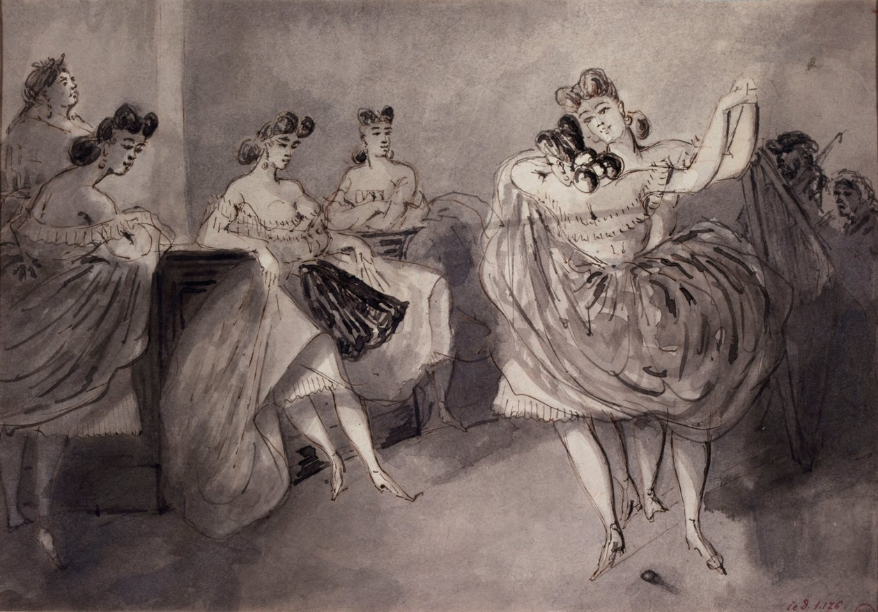 Dansscène in een bordeel, circa 1865 door Constantin Guys