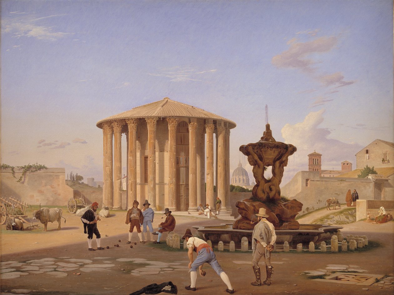 Piazza della Bocca della Verità met de zogenaamde Vesta-tempel in Rome door Constantin Hansen