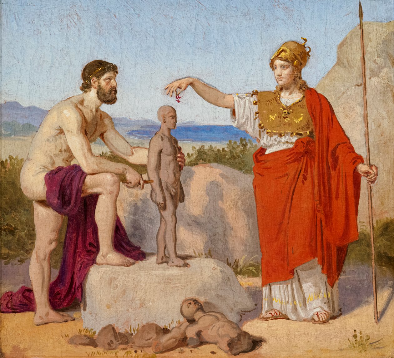 Prometheus boetseert mens uit klei door Constantin Hansen