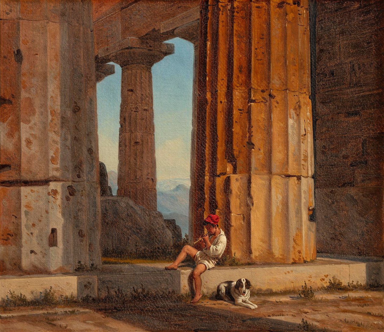 Uitzicht op de tempel van Poseidon in Paestum door Constantin Hansen