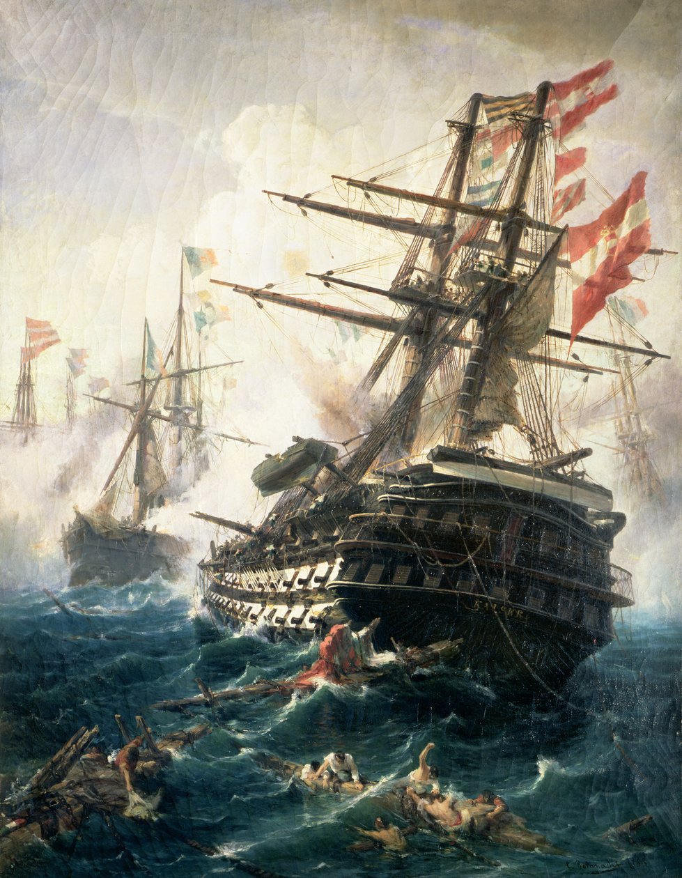 De Slag bij Lissa, gevochten tussen het Oostenrijks-Hongaarse Rijk en Italië, in 1866 door Constantin Volanakis