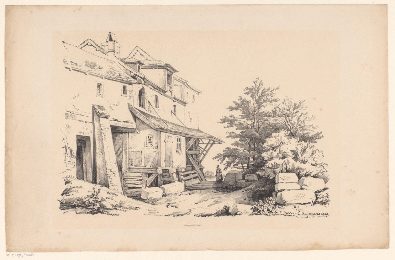 Huizen in een rotsachtig landschap door Constantinus Cornelis Huysmans