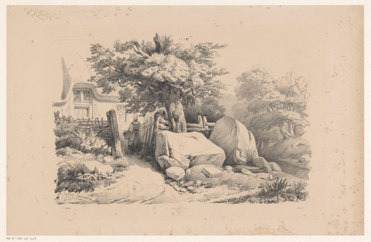 Landschap met toegangspoort naar woonhuis Het Landschap (serietitel) door Constantinus Cornelis Huysmans