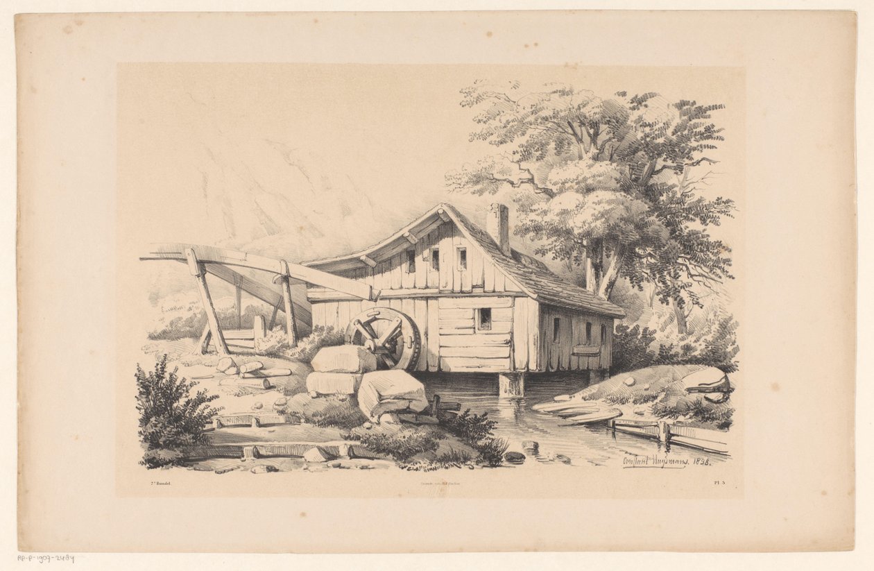 Watermolen in berglandschap door Constantinus Cornelis Huysmans