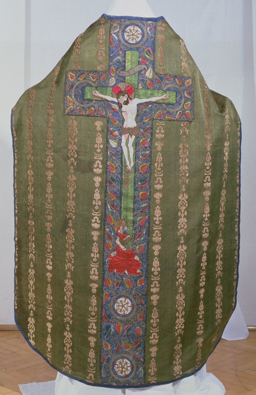 Groene kazuifel met Maria Magdalena aan de voet van het kruis, 1482 door Convent Workshop of St. Bridget