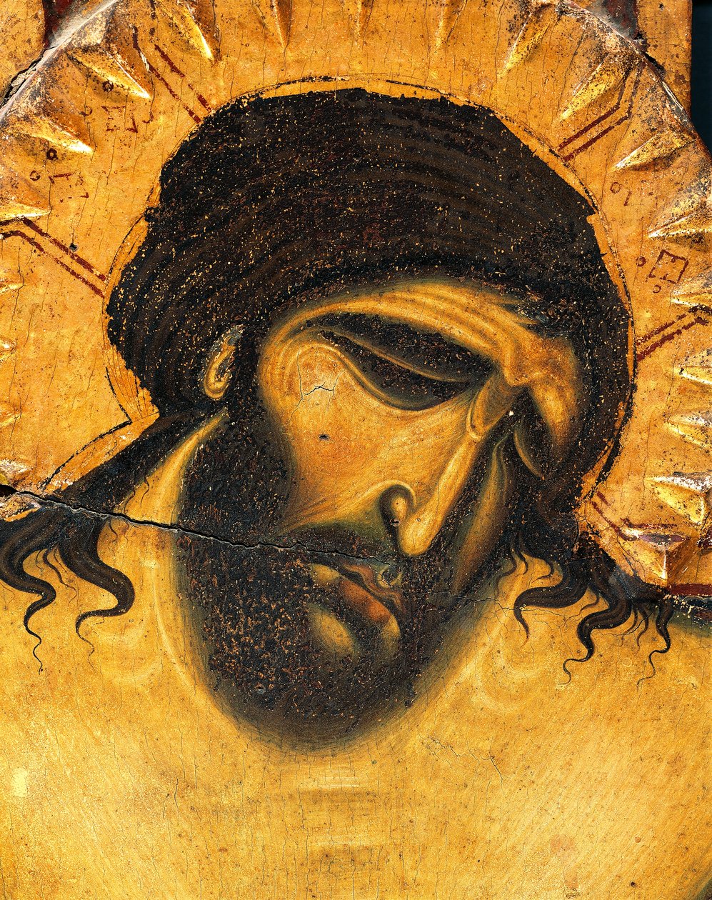 Gezicht van lijdende Jezus, detail van Kruisbeeld door Coppo di Marcovaldo (ca. 1220-na 1276) door Coppo di Marcovaldo