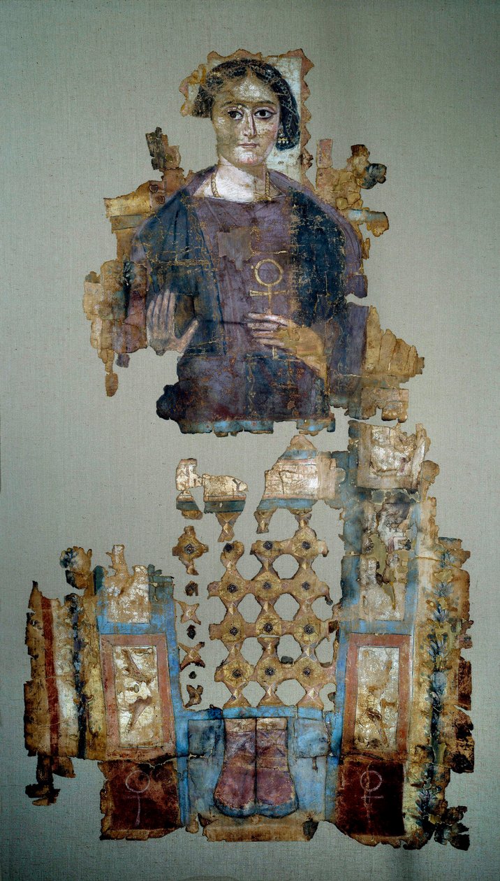 Koptische kunst: fragment van beschilderd linnen doodskleed door Coptic Coptic