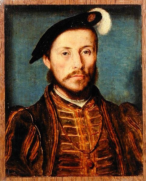 Portret van een man met een gevederde hoed door Corneille de Lyon