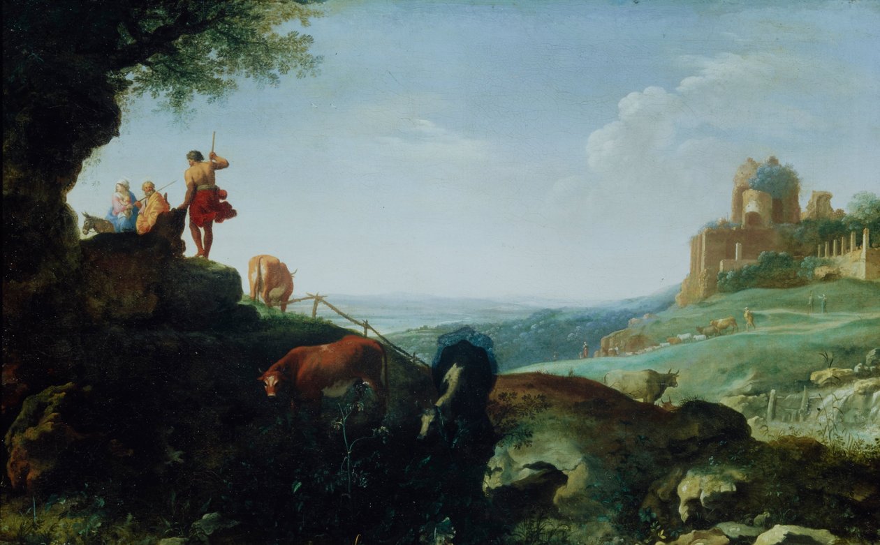 Landschap met de Vlucht naar Egypte door Cornelis van Poelenburch