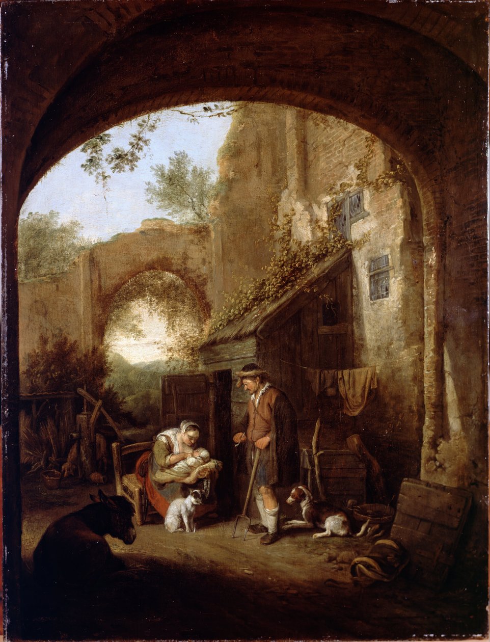 Figuren in de Binnenplaats van een Oud Gebouw door Cornelis Dusart
