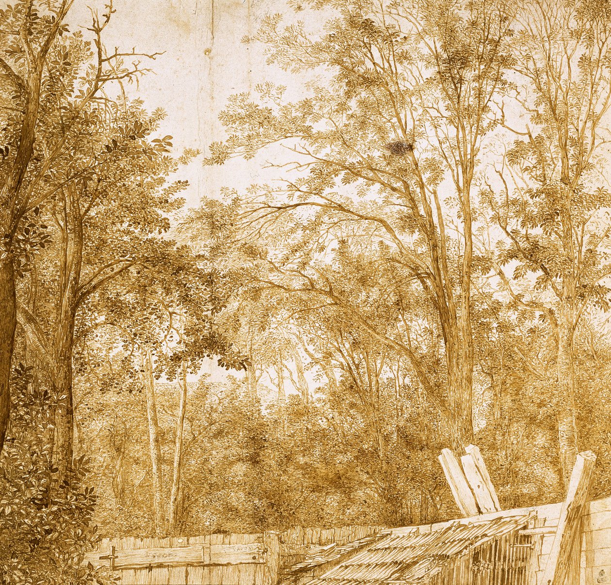 Bomen achter een houten hek, ca. 1638-1642 door Hendrick Cornelisz. Vroom