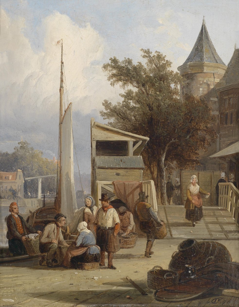Vissers aan de pier door Cornelis Springer