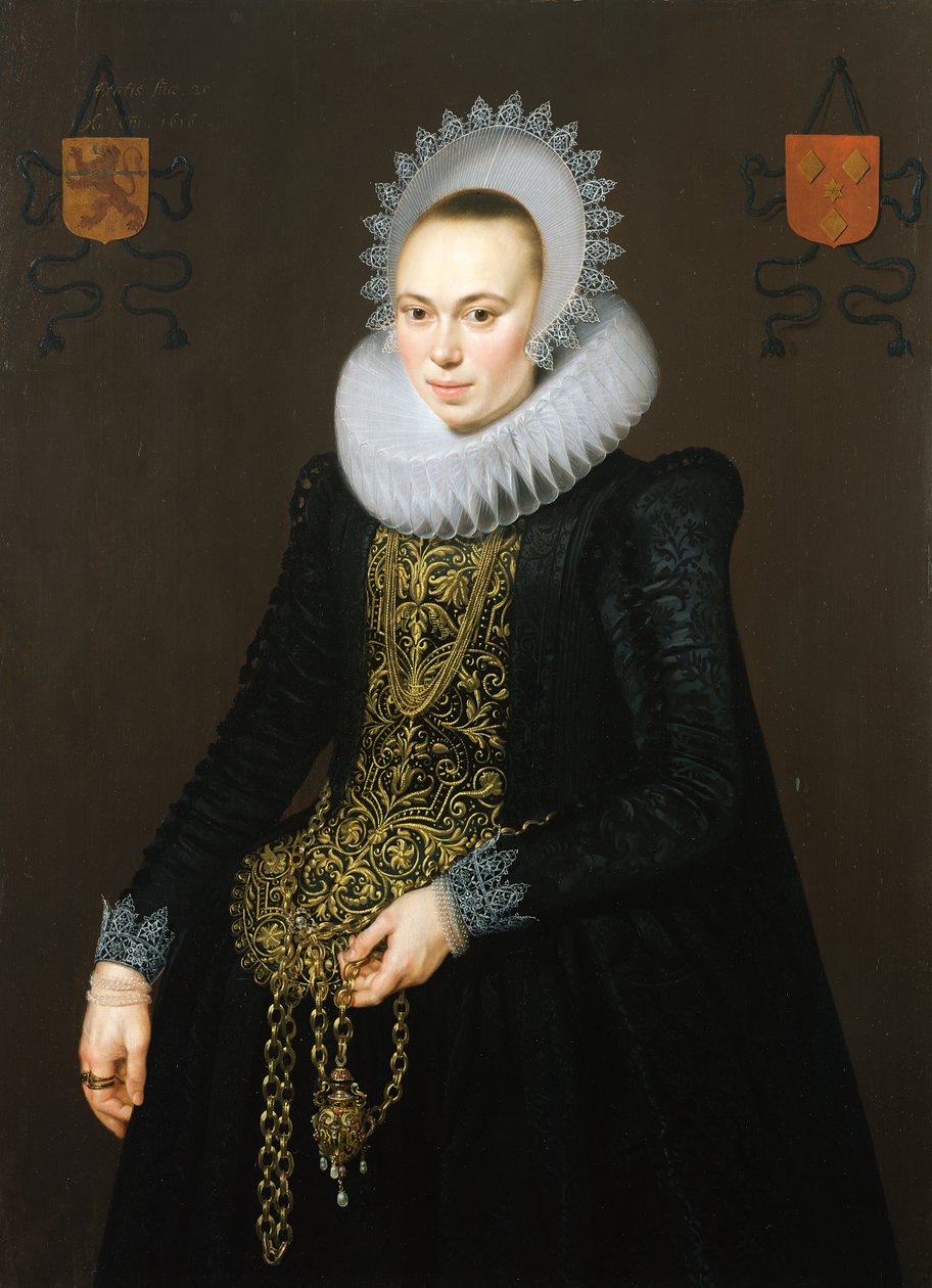 Portret van Justina van Teylingen, 1616 door Cornelis van der Voort
