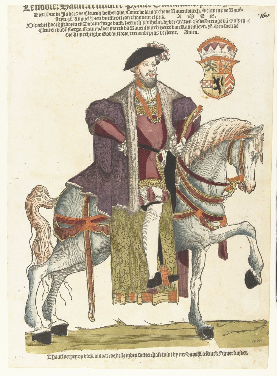 Portret van hertog Willem van Kleef, Gulik en Berg, graaf van Mark, heer van Ravenstein te paard door Cornelis Anthonisz. (manner of)