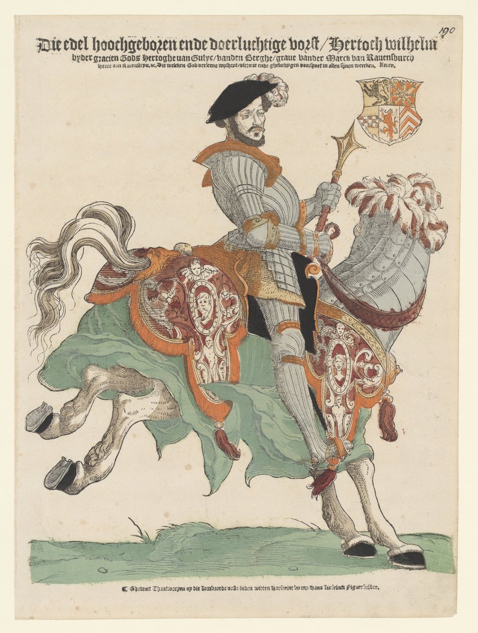 Portret van hertog Willem van Kleef, Gulik en Berg, graaf van Mark, heer van Ravenstein te paard door Cornelis Anthonisz. (manner of)