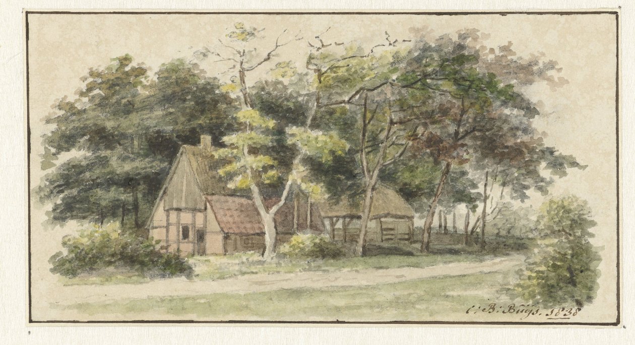 Boerderij tussen bomen door Cornelis Bernardus Buijs