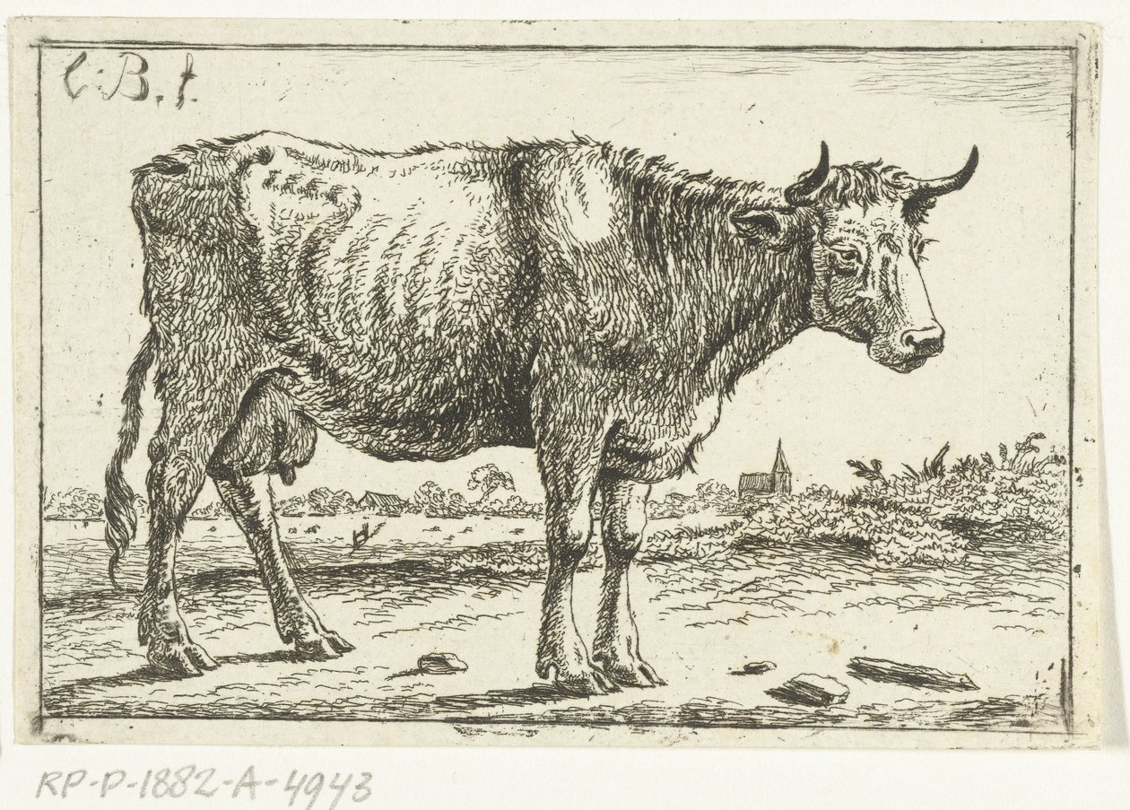 Landschap met koe door Cornelis  Bisschop