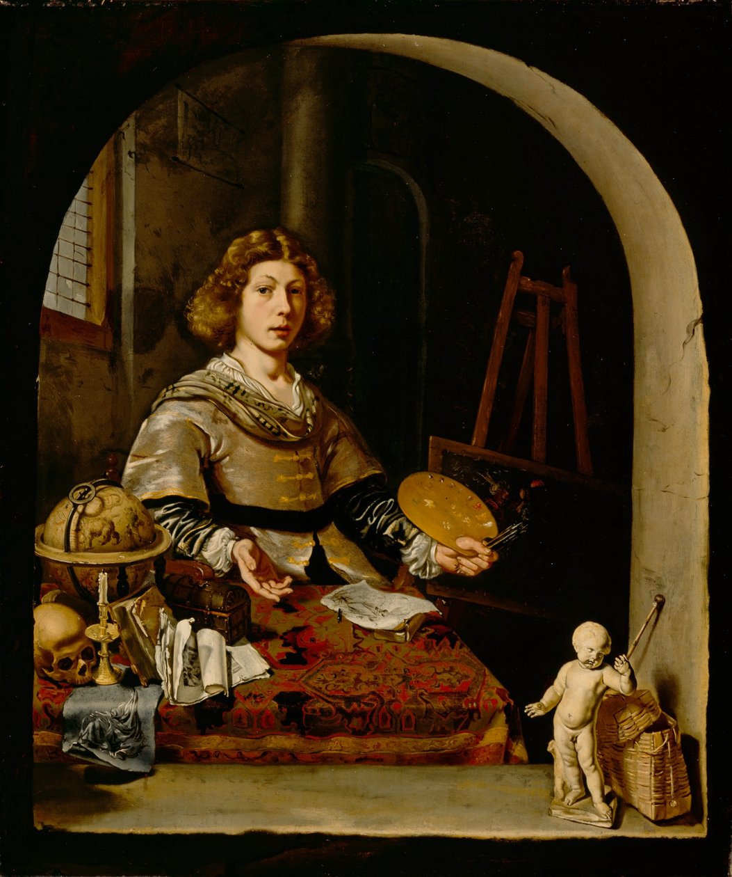 De kunstenaar in zijn atelier door Cornelis Bisschop