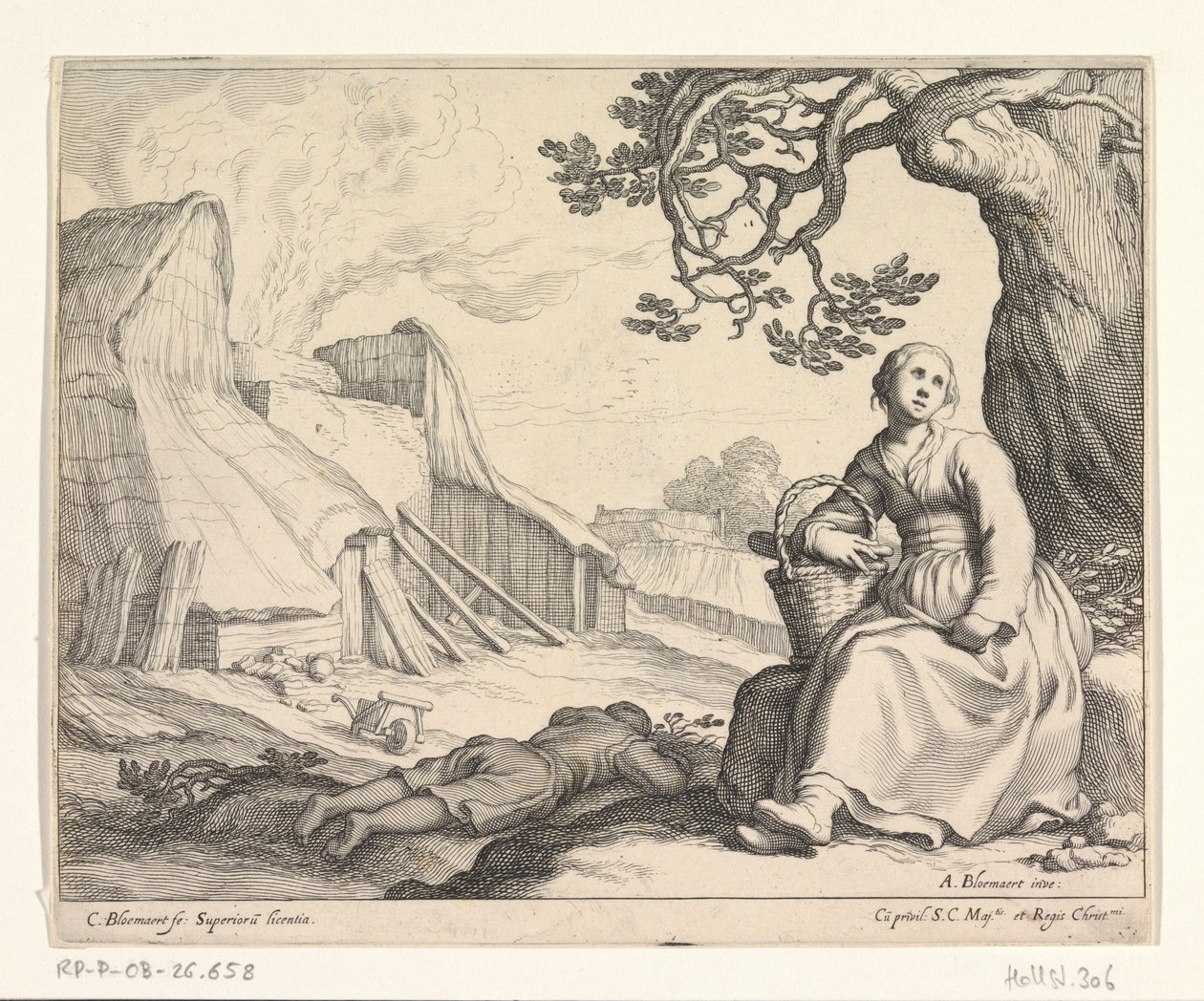 Vrouw bij een kalkoven door Cornelis Bloemaert (II)