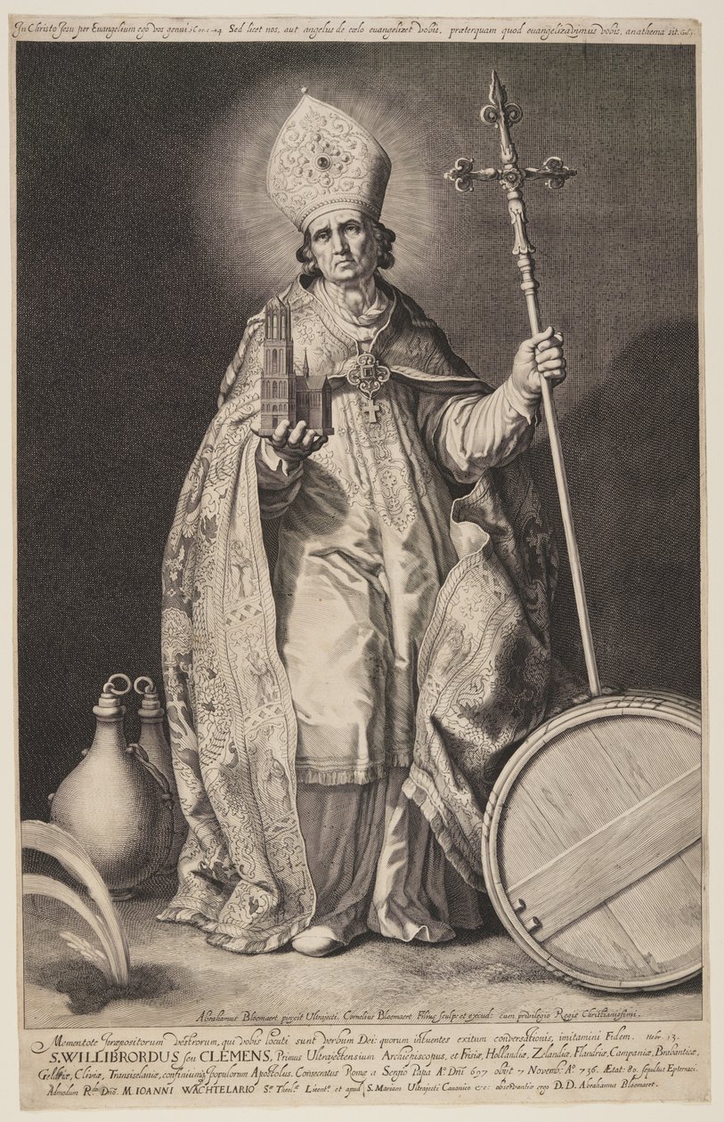 Sint Willibrord, plaat 2, uit De bisschoppen van Utrecht door Cornelis Bloemaert